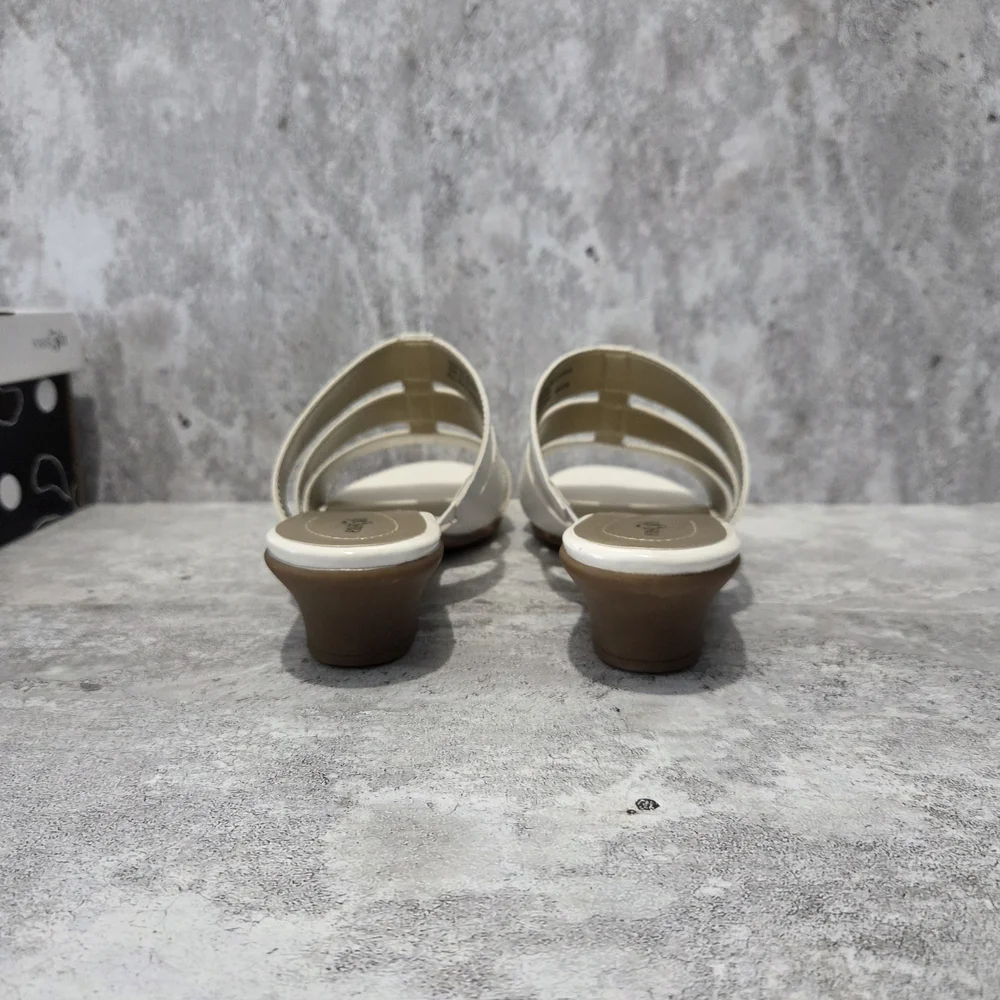 East 5th Cream Triple-Strap Low Block Heel Slide Sandals